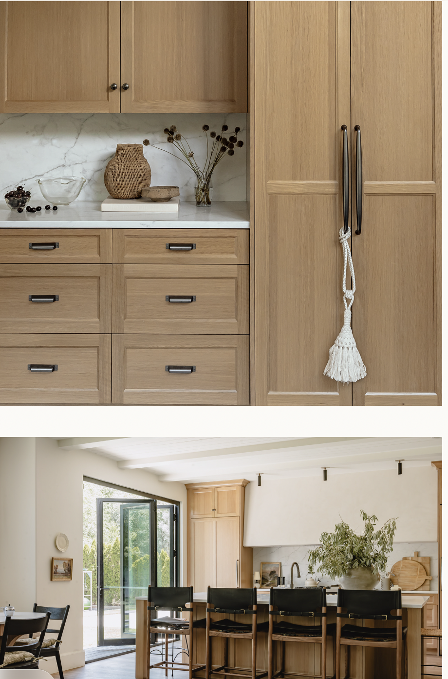 Kitchen cabinetry details and island seating